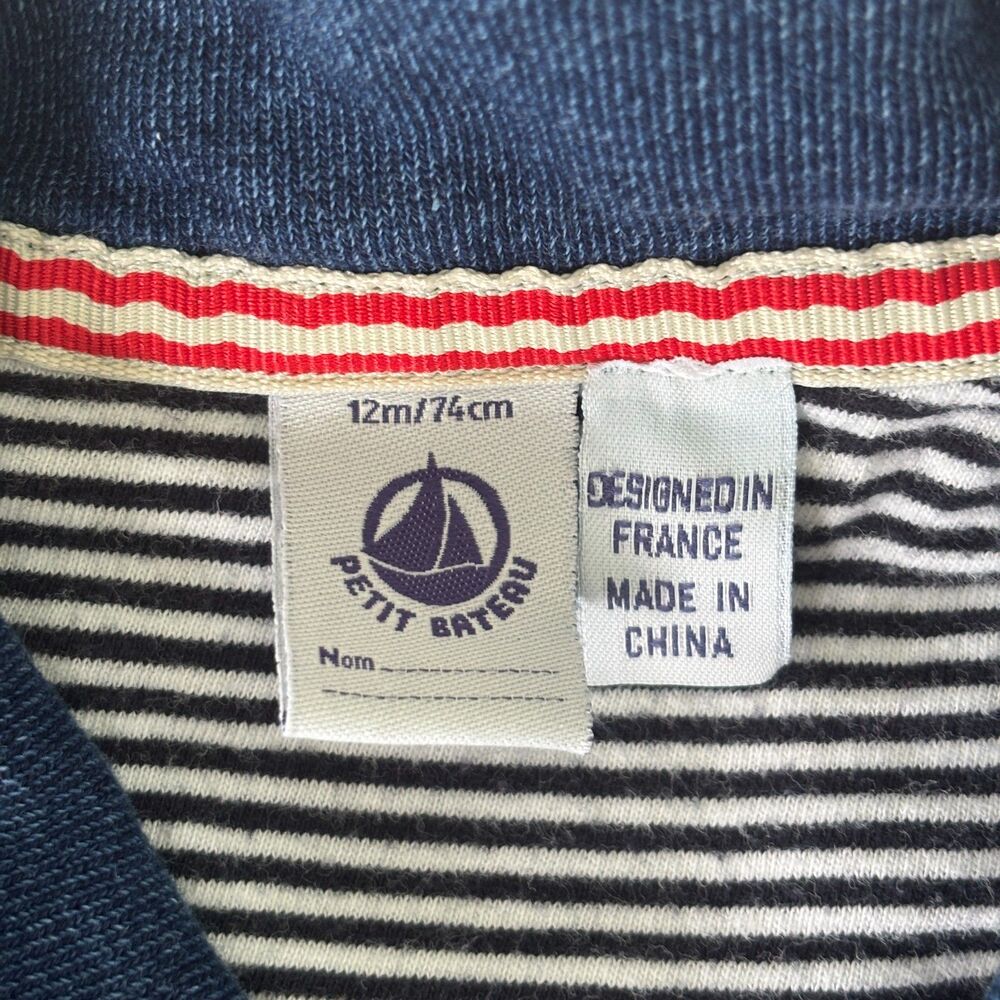 Petit Bateau Baby Size 12M 74cm Navy Blue Shawl Collar Snap Cardigan Jacket - Picture 5 of 6